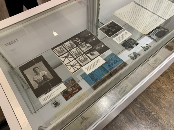 A display case with SPACES Archives materials